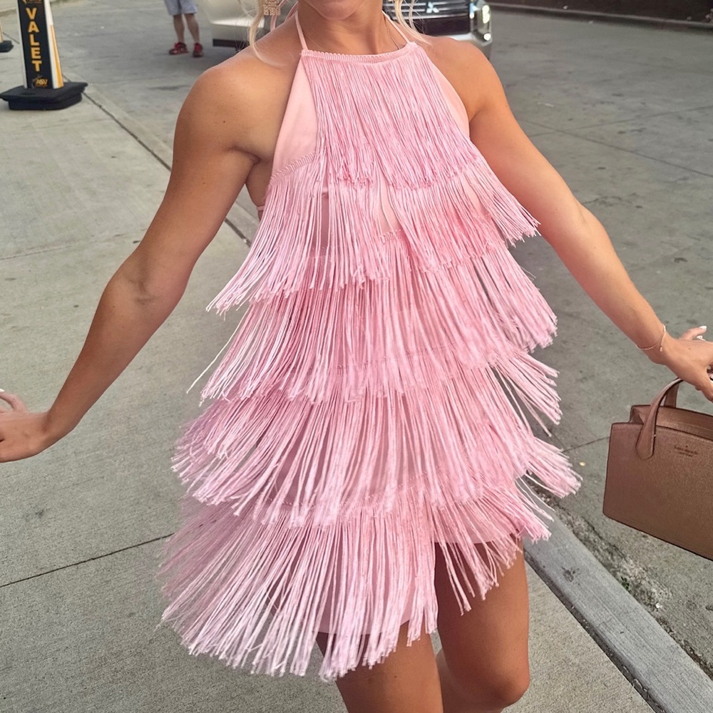 Elegant and Fun Pink Fringe Romper/Dress